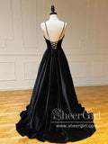 Shining Velvet Deep V Neck A Line Party Dress Spaghetti Straps Mermaid Long Prom Dress ARD2531-SheerGirl