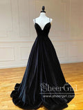 Shining Velvet Deep V Neck A Line Party Dress Spaghetti Straps Mermaid Long Prom Dress ARD2531-SheerGirl