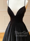 Shining Velvet Deep V Neck A Line Party Dress Spaghetti Straps Mermaid Long Prom Dress ARD2531-SheerGirl