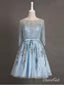 Lesklé korálkové šaty s dlouhým rukávem k návratu domů nebesky modré krátké plesové šaty ARD1547 
