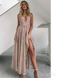 Shiny Deep V-neck Lace Prom Dresses Long Formal Dresses ARD1941-SheerGirl