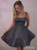 Shiny Spaghetti Strap Dark Grey Sparkly Homecoming Dresses with Pocket ARD1788-SheerGirl