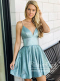Shiny V-neck Homecoming Dresses Spaghetti Strap Short Prom Dress ARD2434-SheerGirl