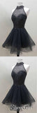 Short A Line Black Beaded Homecoming Dresses High Neck Organza Sweet 16 Party Dress ARD1018-SheerGirl