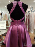 Short A Line Purple Homecoming Dresses Purple Lace Beaded Sweet 16 Dresses APD3410-SheerGirl