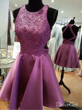 Short A Line Purple Homecoming Dresses Purple Lace Beaded Sweet 16 Dresses APD3410-SheerGirl