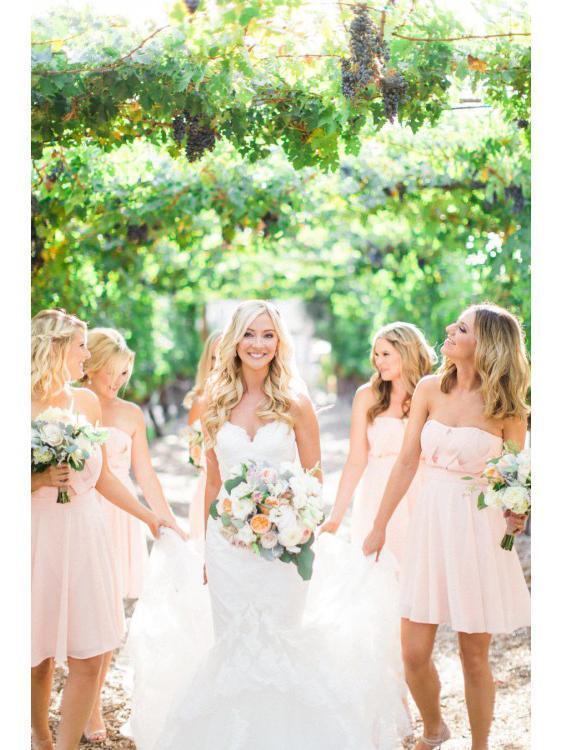 Short Blush Pink Bridesmaid Dresses Strapless Cheap Bridesmaid Dress ARD1382-SheerGirl