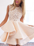 Short Blush Pink Homecoming Dresses Lace Top Cute Junior Homecoming Dresses ARD1204-SheerGirl