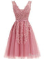Short Dusty Rose Homecoming Dresses Lace Appliqued Princess Hoco Dress ARD1411