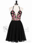 Short Embroidery Chiffon Homecoming Dresses Backless Halter Little Black Dress ARD1718