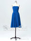 Krátké oceánově modré šaty pro družičku bez ramínek Levné skládané šaty pro družičku pro juniory APD3292 