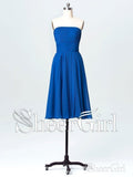 Short Ocean Blue Bridesmaid Dresses Strapless Cheap Pleated Junior Bridesmaid Dress APD3292-SheerGirl