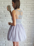 Short Silver Homecoming Dresses Lace Applique V Neck Mini Hoco Dress ARD1671-SheerGirl