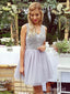 Short Silver Homecoming Dresses Lace Applique V Neck Mini Hoco Dress ARD1671