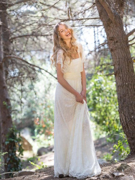 chinese dress ladies Short Sleeve Boho Lace Wedding Dresses Cheap Rustic Country Wedding Dress –  SheerGirl