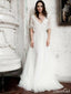 Short Sleeve Boho Wedding Dresses Ivory Lace & Chiffon Rustic Wedding Gown AWD1359