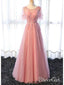 Short Sleeve Pink Flare Sleeve Prom Dresses Applique Backless Evening Ball Gowns ARD1048