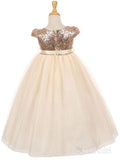 Short Sleeve Rose Gold Sequin Blushing Long Flower Girl Dresses ARD1281-SheerGirl