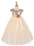 Short Sleeve Rose Gold Sequin Blushing Long Flower Girl Dresses ARD1281-SheerGirl