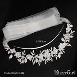 Silver Crystal Floral Bridal Sash with Ivory Ribbon ACC1144-SheerGirl