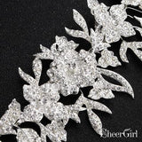 Silver Crystal Floral Bridal Sash with Ivory Ribbon ACC1144-SheerGirl