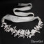 Silver Crystal Floral Bridal Sash with Ivory Ribbon ACC1144