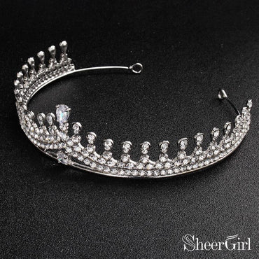 Silver Crystal Princess Tiara Vintage Bridal Tiaras ACC1152-SheerGirl
