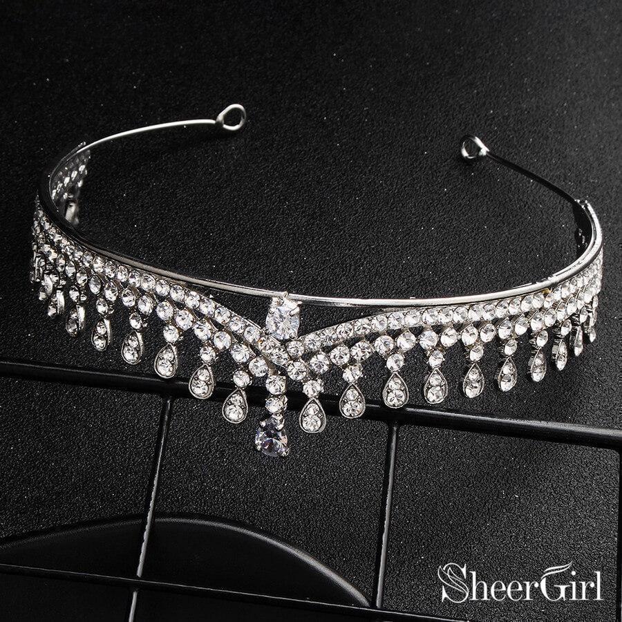 Silver Crystal Princess Tiara Vintage Bridal Tiaras ACC1152-SheerGirl