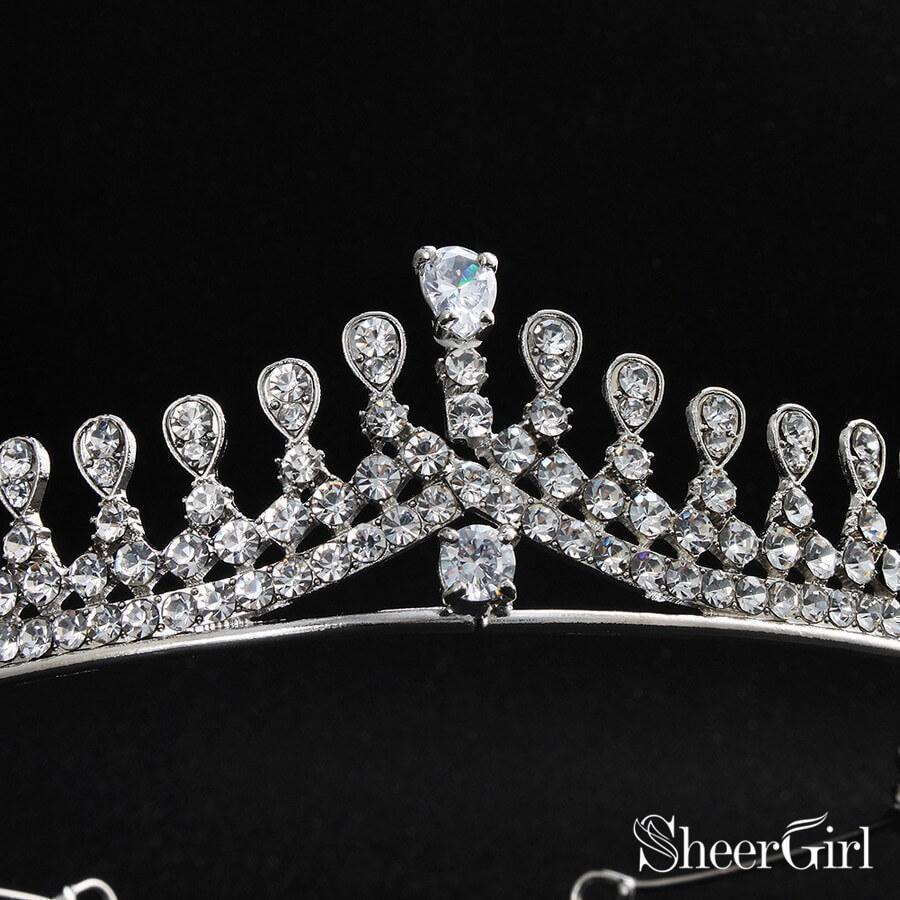 Silver Crystal Princess Tiara Vintage Bridal Tiaras ACC1152-SheerGirl