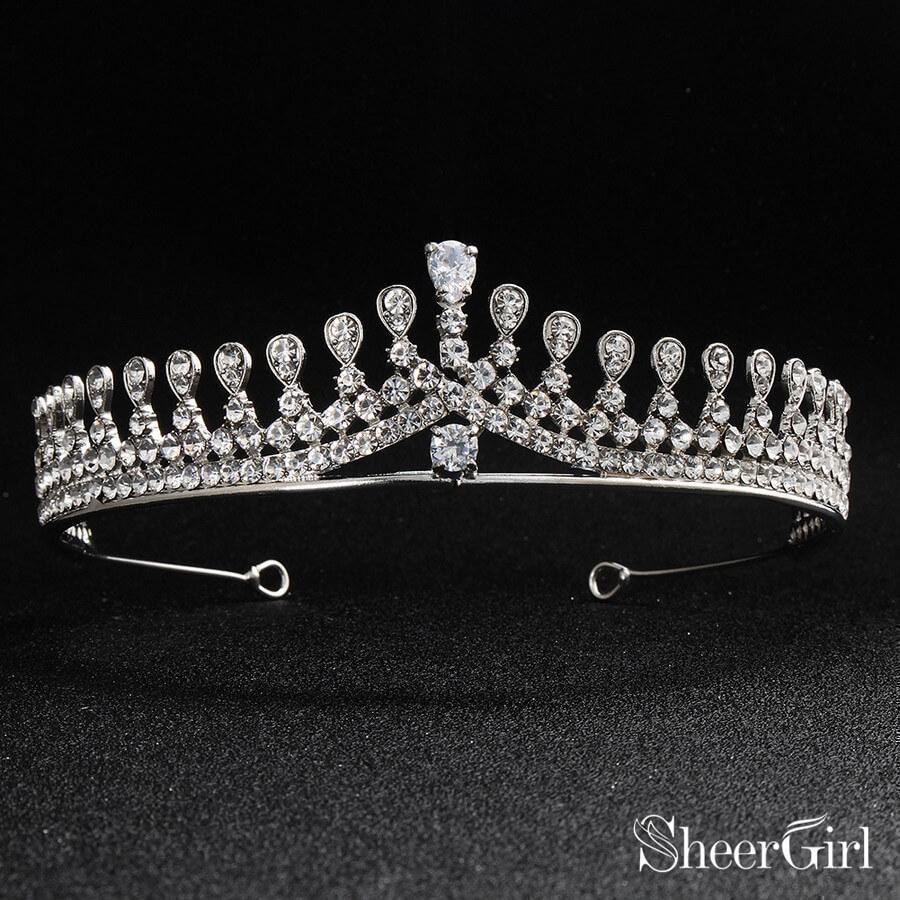 Silver Crystal Princess Tiara Vintage Bridal Tiaras ACC1152-SheerGirl