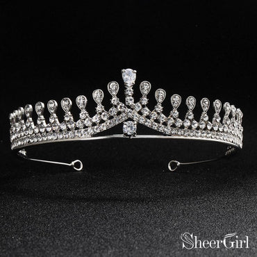 Silver Crystal Princess Tiara Vintage Bridal Tiaras ACC1152-SheerGirl