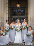 Silver Grey Crossed Pleats Bodice Chiffon and Lace Decorated Bridesmaid Dress ARD2526-SheerGirl