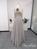 Silver Grey Sweet Heart Neckline Beaded Bodice Tulled Skirt Prom Dresses ARD2515-SheerGirl