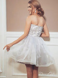 Silver Jacquard Strapless Homecoming Dress A Line Organza Knee Length Hoco Dress ARD1685-SheerGirl
