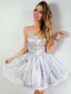 Silver Jacquard Strapless Homecoming Dress A Line Organza Knee Length Hoco Dress ARD1685