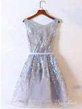 Silver Lace Applique Homecoming Dresses Embroidered Short Prom Dress ARD1496-SheerGirl
