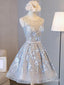 Silver Lace Applique Homecoming Dresses Embroidered Short Prom Dress ARD1496