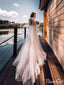 Stříbrné dlouhé tylové boho svatební šaty čepice s rukávem rustikální svatební šaty AWD1346 
