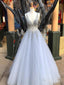 Stříbrné dlouhé tylové šaty na ples ARD1961 průhledné korálkové společenské šaty