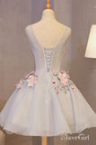 Silver Organza Mini Homecoming Dresses Appliqued Corset Hoco Dress ARD1530-SheerGirl