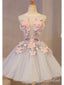 Silver Organza Mini Homecoming Dresses Appliqued Corset Hoco Dress ARD1530