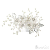 Silver Pearl Sprig Floral Bridal Comb ACC1133-SheerGirl