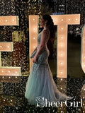 Silver Sequins Luxurious See Through Party Dress Backless Mermaid Long Prom Dress ARD2525-SheerGirl