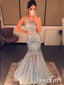 Silver Sequins Luxurious See Through Party Dress Backless Mermaid Long Prom Dress ARD2525