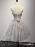 Silver Tulle Homecoming Dresses Strapless Beaded Short Prom Dress ARD1516-SheerGirl