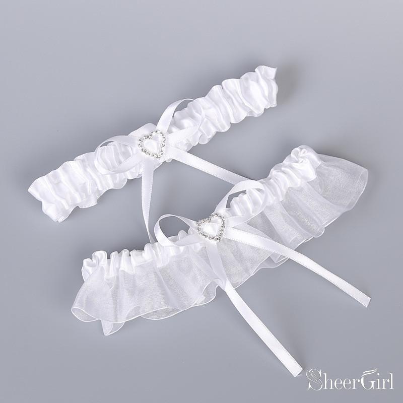 Simple Bridal Garter Set with Bow & Beads Cheap Wedding Garters ACC1014-SheerGirl