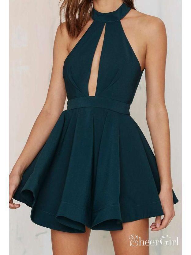 Simple Cheap Halter Homecoming Dresses Backless Black Cocktail Dress ARD1398-SheerGirl