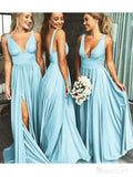 Simple Cheap Long Bridesmaid Dresses with Slit V Neck Formal Dress PB10108-SheerGirl
