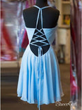 Simple Chiffon Short Burgundy Prom Dresses V Neck Backless Homecoming Dress ARD1470-SheerGirl