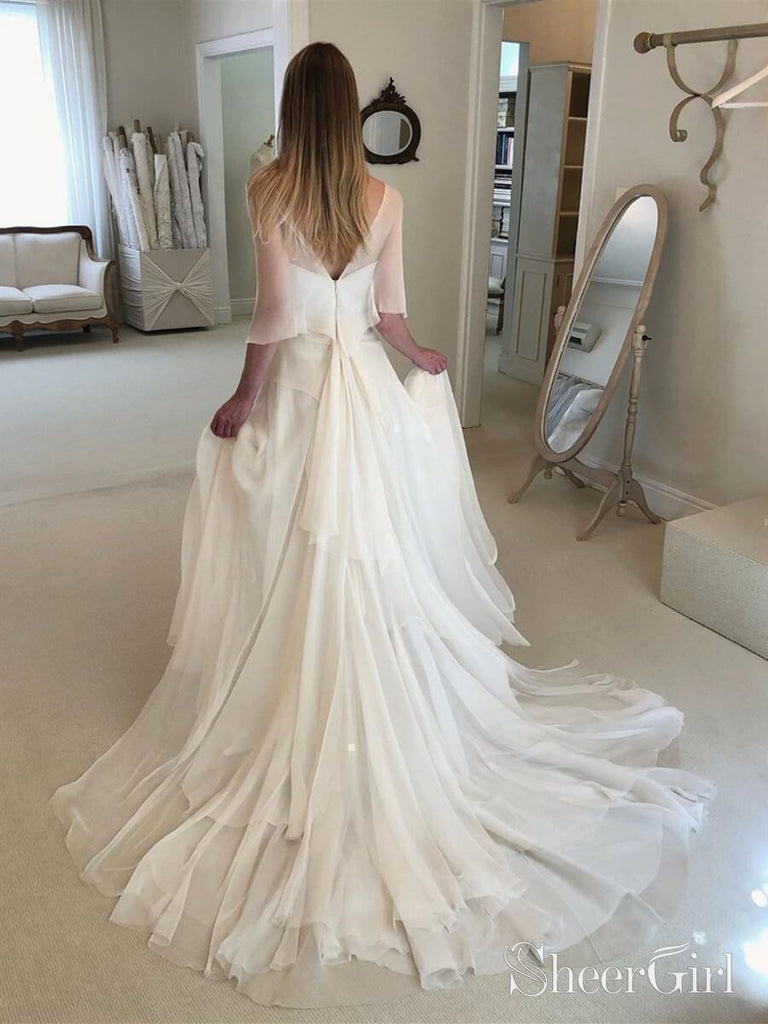 Simple Elegant Chiffon Beach Wedding Dresses with Wrap Sleeve AWD1453-SheerGirl